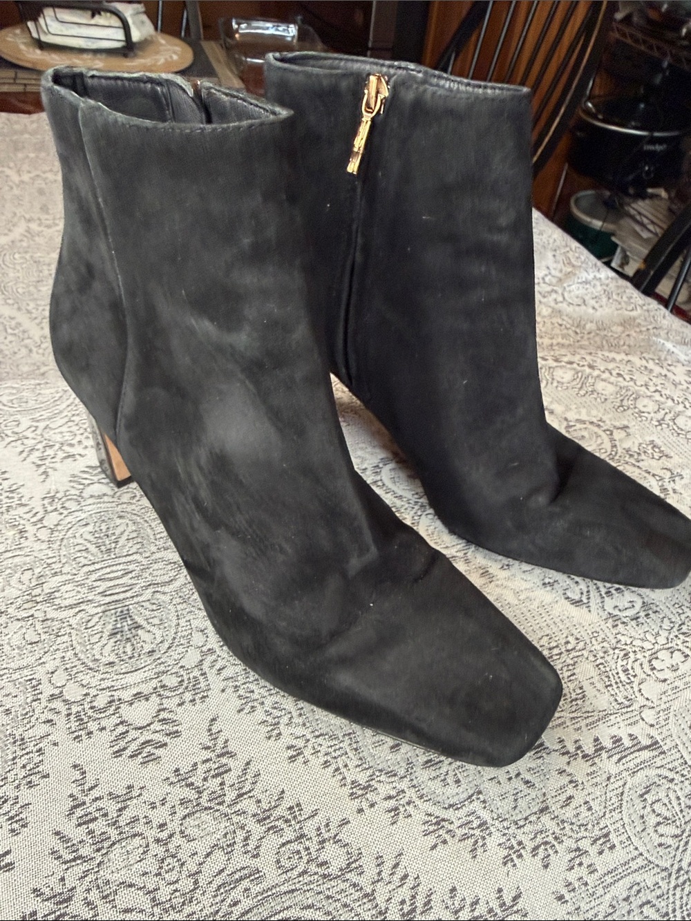 Black Suede J.McLaughlin Ankle Boots with Side Zip - Women's - Size 7.5